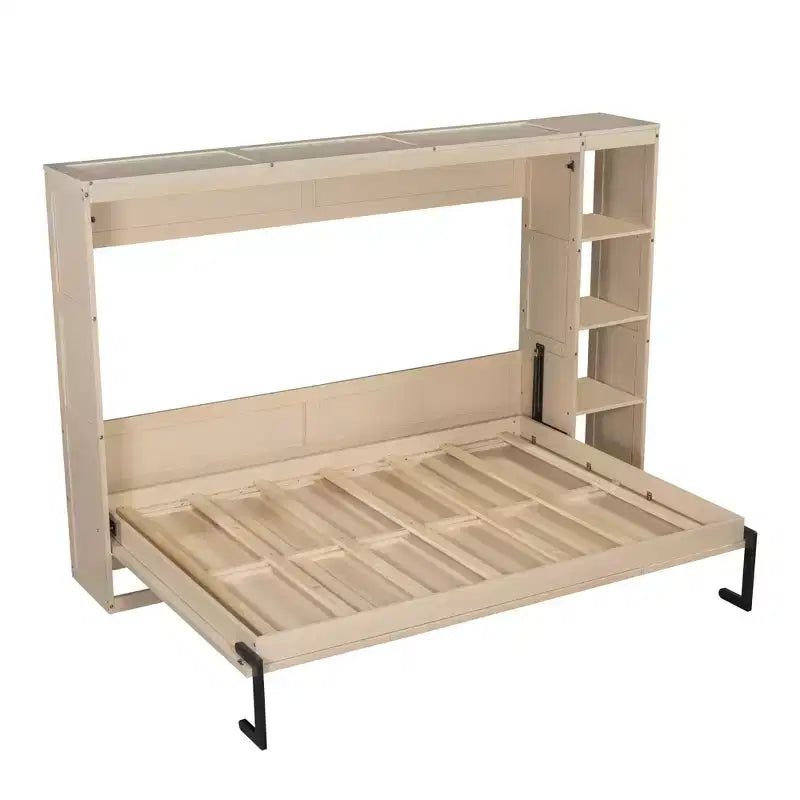 Wall bed with bookshelves—fold-away wall-mounted bed/cabinet bed suitable for guest rooms or offices.