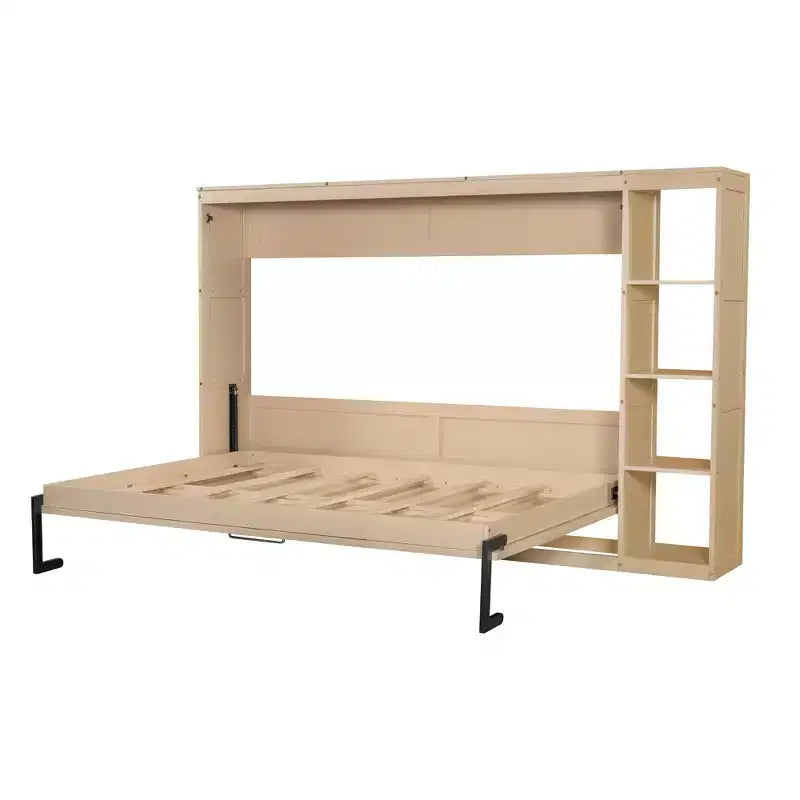 Wall bed with bookshelves—fold-away wall-mounted bed/cabinet bed suitable for guest rooms or offices.