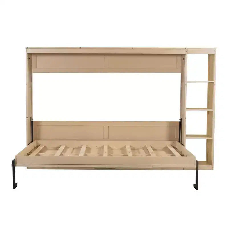 Wall bed with bookshelves—fold-away wall-mounted bed/cabinet bed suitable for guest rooms or offices.