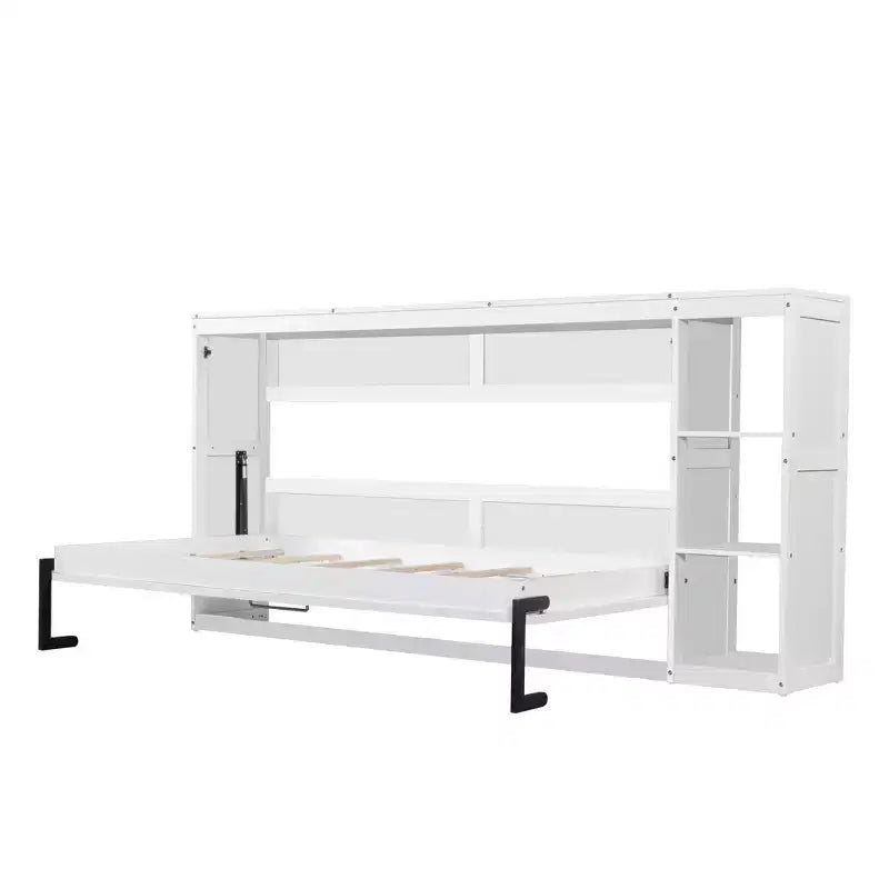 Wall bed with bookshelves—fold-away wall-mounted bed/cabinet bed suitable for guest rooms or offices.