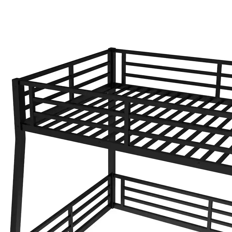 Letto a castello in metallo Full XL sopra Queen per adulti e adolescenti, struttura robusta salvaspazio, sponde di protezione, silenzioso, senza rete, nero