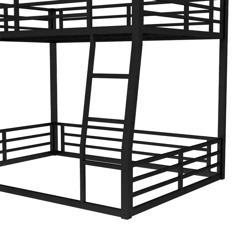 Letto a castello in metallo Full XL sopra Queen per adulti e adolescenti, struttura robusta salvaspazio, sponde di protezione, silenzioso, senza rete, nero