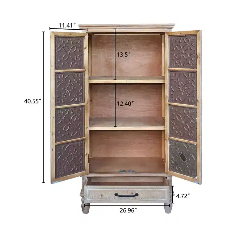 Credenza rustica in legno di abete da 27.55'' con 2 ante e 1 cassetto