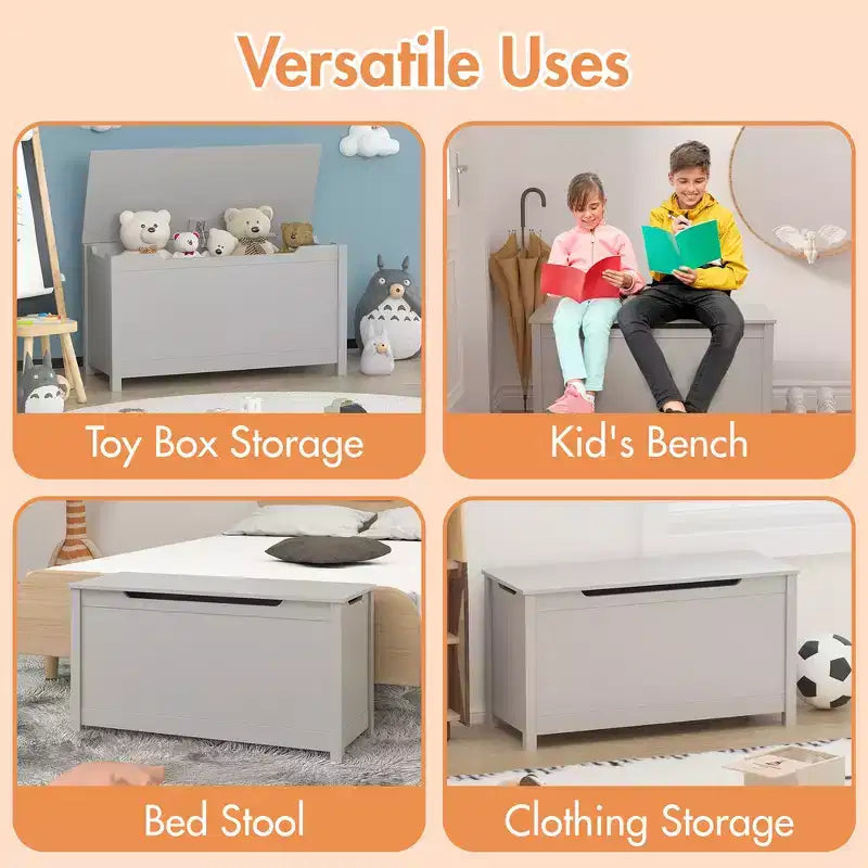 Baule porta giochi per bambini, mobile contenitore multiuso con coperchio incernierato di sicurezza, per bambini dai 2 anni in su, montaggio rapido