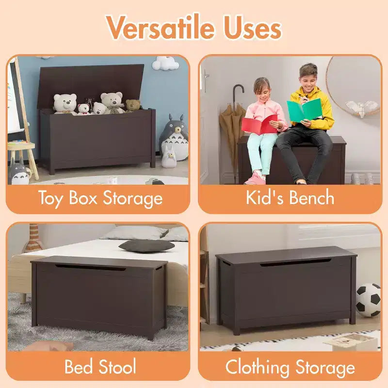 Baule porta giochi per bambini, mobile contenitore multiuso con coperchio incernierato di sicurezza, per bambini dai 2 anni in su, montaggio rapido