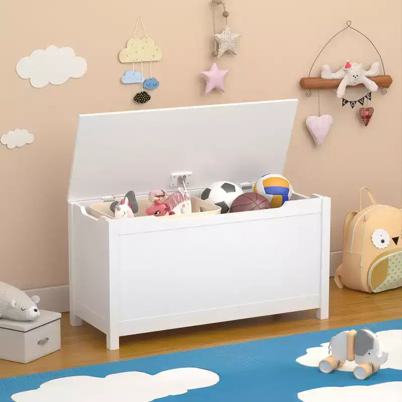 Baule porta giochi per bambini, mobile contenitore multiuso con coperchio incernierato di sicurezza, per bambini dai 2 anni in su, montaggio rapido