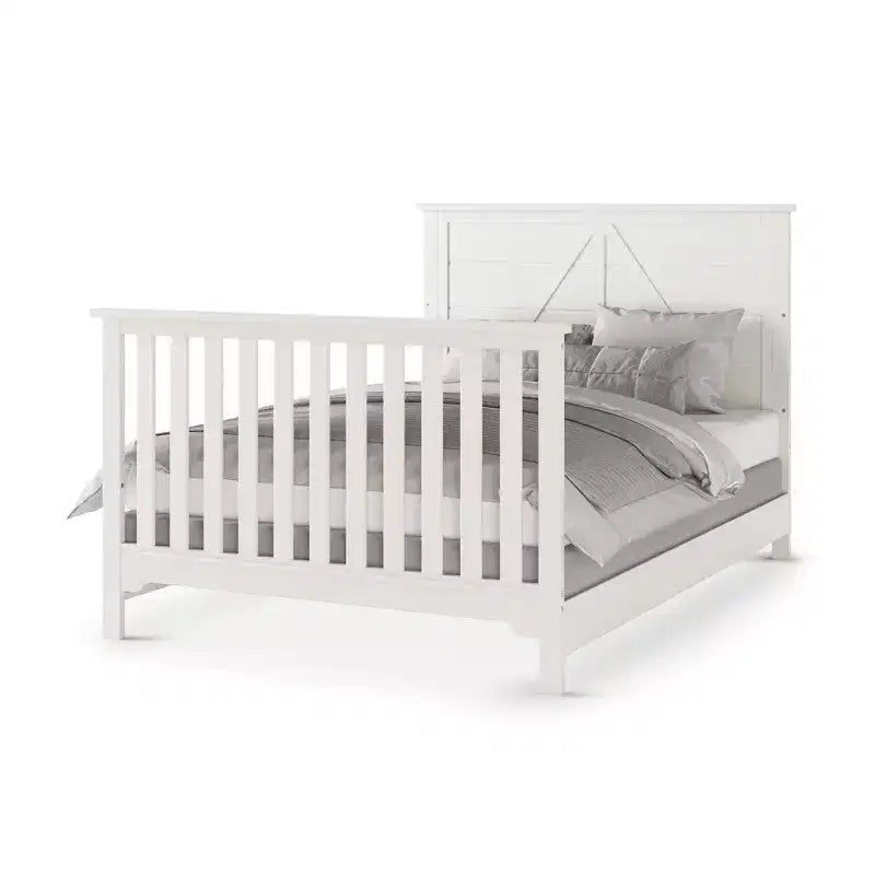 Lettino trasformabile 4 in 1, si trasforma in lettino da giorno, letto per bambini e letto matrimoniale full size, 3 posizioni del materasso, finitura sicura per i bambini