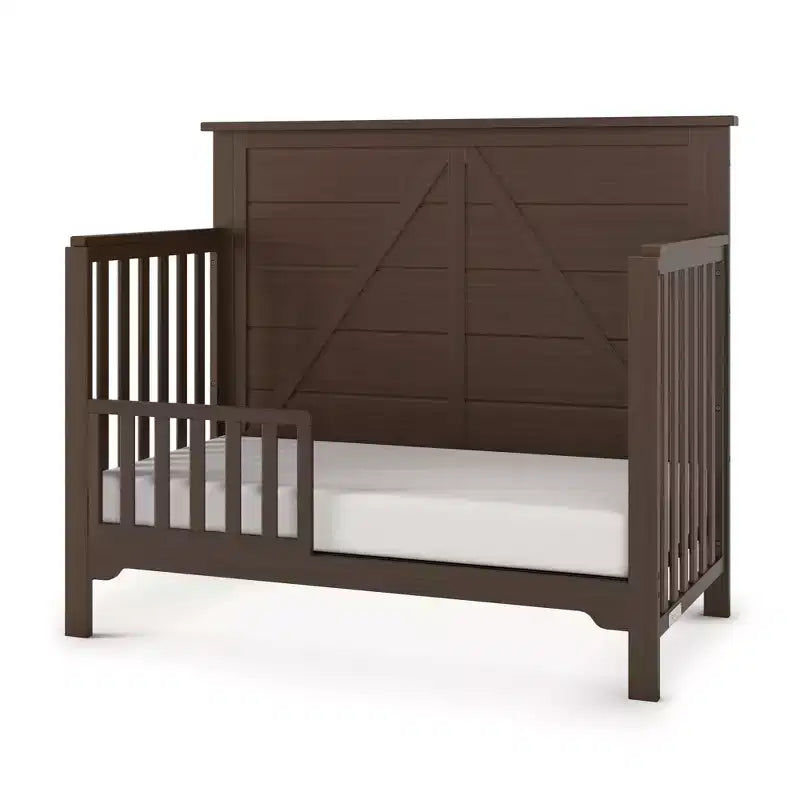 Lettino trasformabile 4 in 1, si trasforma in lettino da giorno, letto per bambini e letto matrimoniale full size, 3 posizioni del materasso, finitura sicura per i bambini