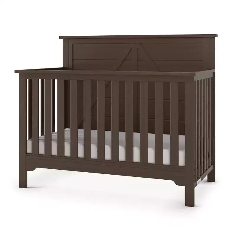 Lettino trasformabile 4 in 1, si trasforma in lettino da giorno, letto per bambini e letto matrimoniale full size, 3 posizioni del materasso, finitura sicura per i bambini
