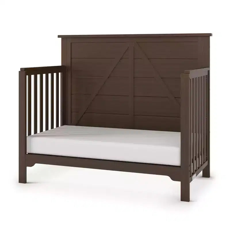 Lettino trasformabile 4 in 1, si trasforma in lettino da giorno, letto per bambini e letto matrimoniale full size, 3 posizioni del materasso, finitura sicura per i bambini