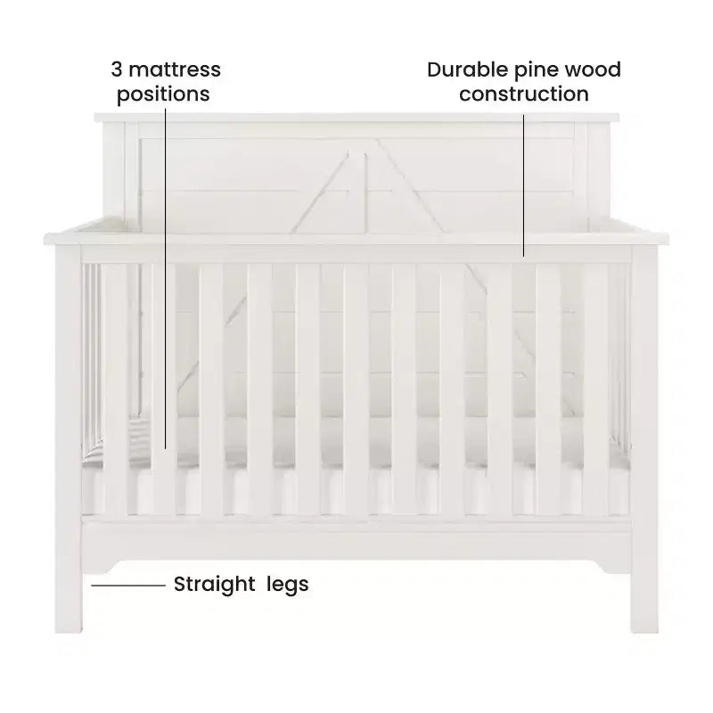 Lettino trasformabile 4 in 1, si trasforma in lettino da giorno, letto per bambini e letto matrimoniale full size, 3 posizioni del materasso, finitura sicura per i bambini