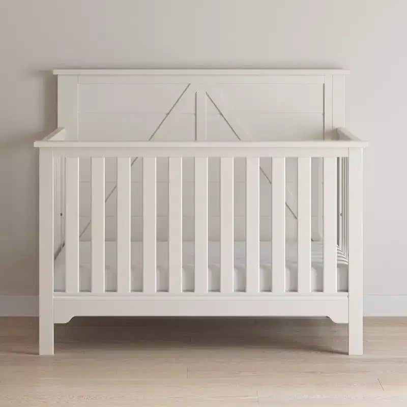 Lettino trasformabile 4 in 1, si trasforma in lettino da giorno, letto per bambini e letto matrimoniale full size, 3 posizioni del materasso, finitura sicura per i bambini