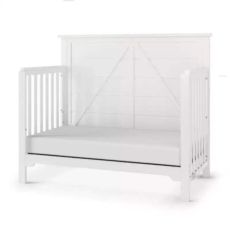 Lettino trasformabile 4 in 1, si trasforma in lettino da giorno, letto per bambini e letto matrimoniale full size, 3 posizioni del materasso, finitura sicura per i bambini