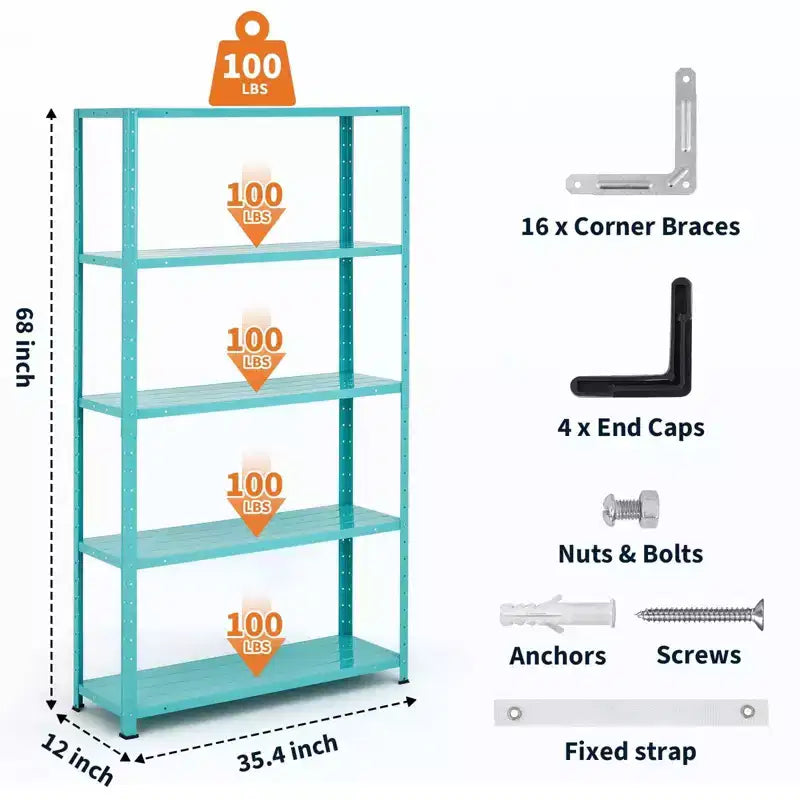 Scaffale a 5 ripiani, scaffale metallico per riporre oggetti e libri, scaffale regolabile per garage per carichi pesanti, scaffale per dispensa e cucina