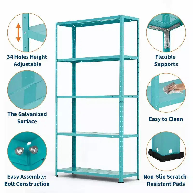 Scaffale a 5 ripiani, scaffale metallico per riporre oggetti e libri, scaffale regolabile per garage per carichi pesanti, scaffale per dispensa e cucina