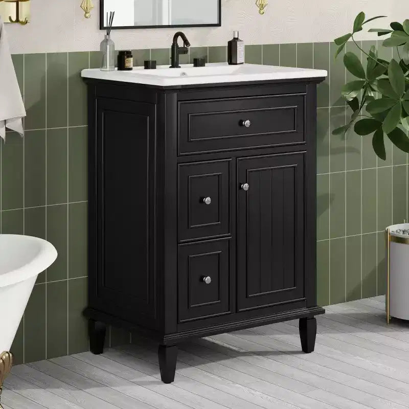 Mobile lavabo da bagno con lavandino, mobiletto da bagno con 1 cassetto a ribalta, 2 cassetti e ripiano regolabile, lavabo freestanding singolo bianco