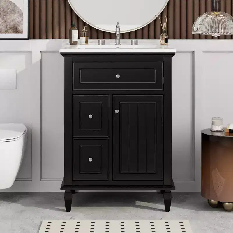 Mobile lavabo da bagno con lavandino, mobiletto da bagno con 1 cassetto a ribalta, 2 cassetti e ripiano regolabile, lavabo freestanding singolo bianco