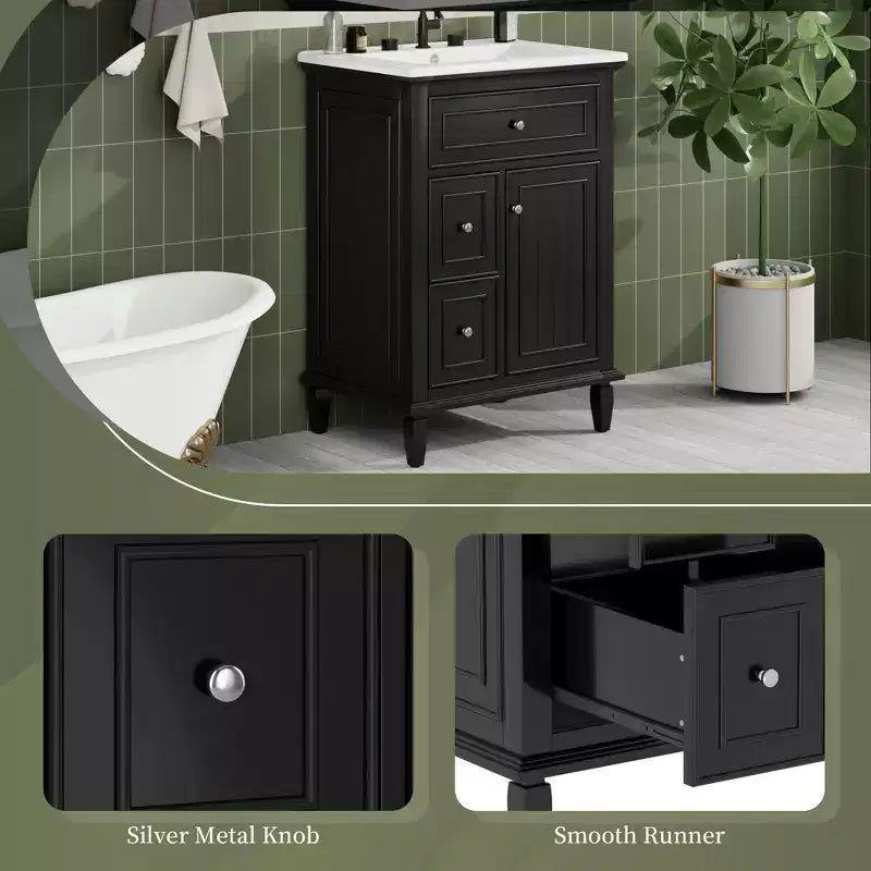 Mobile lavabo da bagno con lavandino, mobiletto da bagno con 1 cassetto a ribalta, 2 cassetti e ripiano regolabile, lavabo freestanding singolo bianco