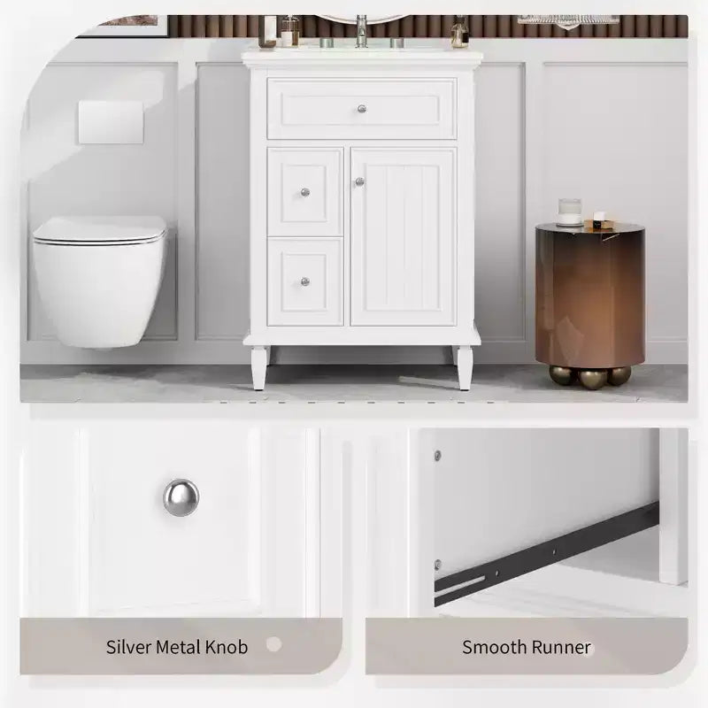 Mobile lavabo da bagno con lavandino, mobiletto da bagno con 1 cassetto a ribalta, 2 cassetti e ripiano regolabile, lavabo freestanding singolo bianco