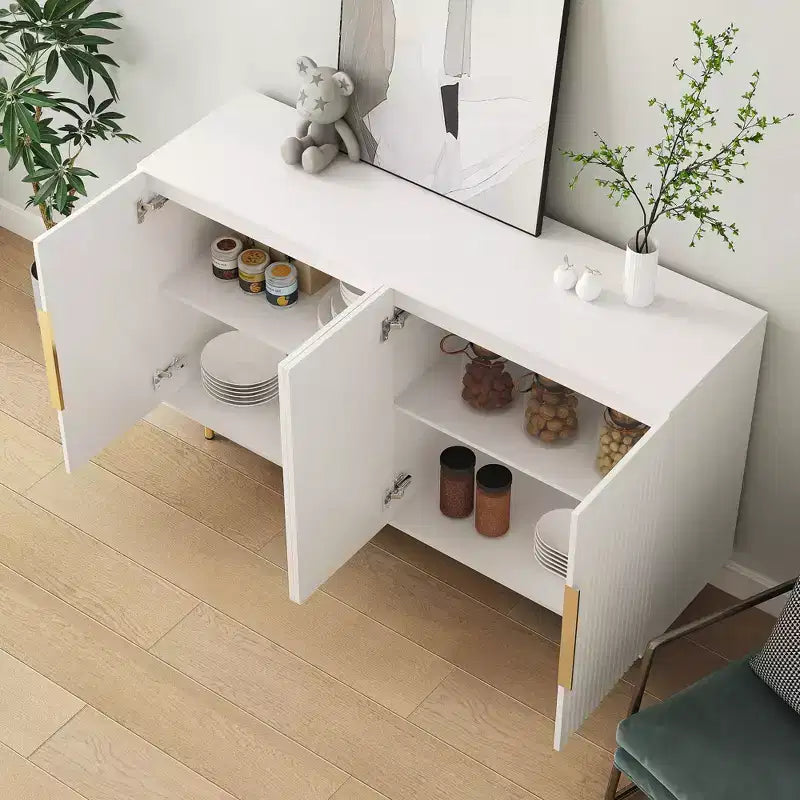 56.69-inch Modern Sideboard with Storage Functionality Large Sideboard with Grooved Side Panels and Adjustable Shelves White