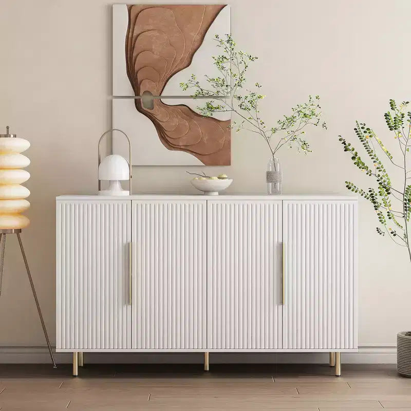 56.69-inch Modern Sideboard with Storage Functionality Large Sideboard with Grooved Side Panels and Adjustable Shelves White
