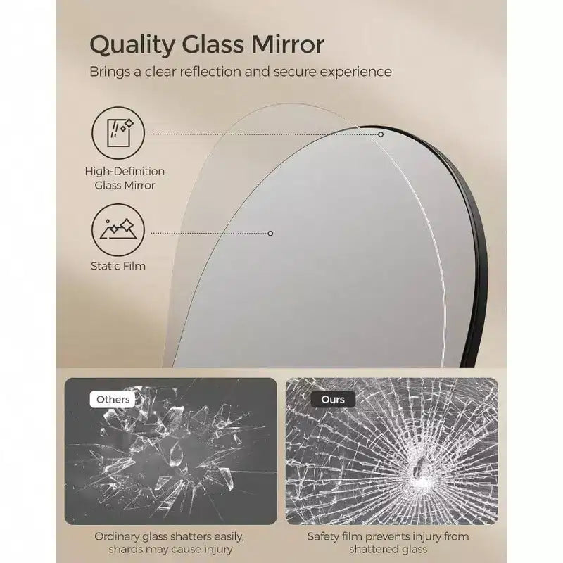 Specchio da terra a figura intera, design premiato 3 in 1. In beige rovere e nero inchiostro, per arredare soggiorno e camera da letto