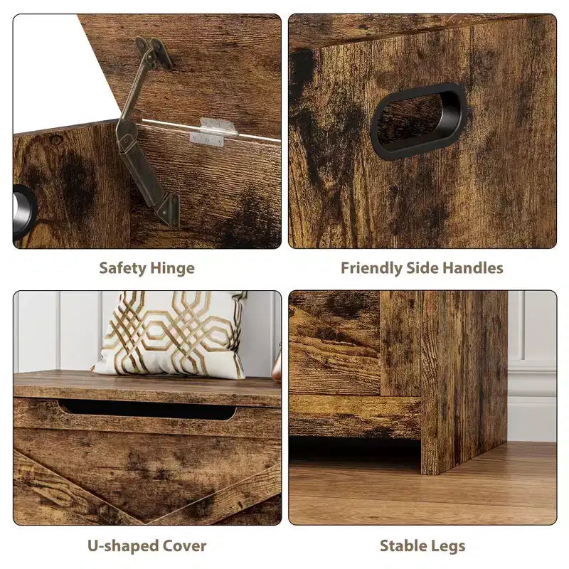 Panca contenitore in legno con cerniera di sicurezza e seduta multifunzione, grande scarpiera, multifunzionale, per ingresso, soggiorno e camera da letto