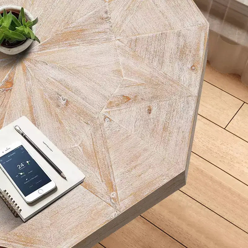 Tavolino da caffè vintage da 29.1 per soggiorno, tavolino centrale ottagonale in legno con base incrociata in acciaio, tavolino da cocktail da 30 Inch