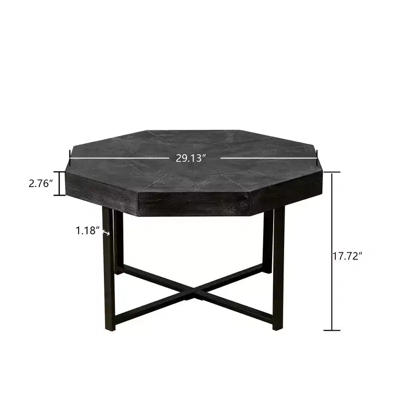 Tavolino da caffè vintage da 29.1 per soggiorno, tavolino centrale ottagonale in legno con base incrociata in acciaio, tavolino da cocktail da 30 Inch