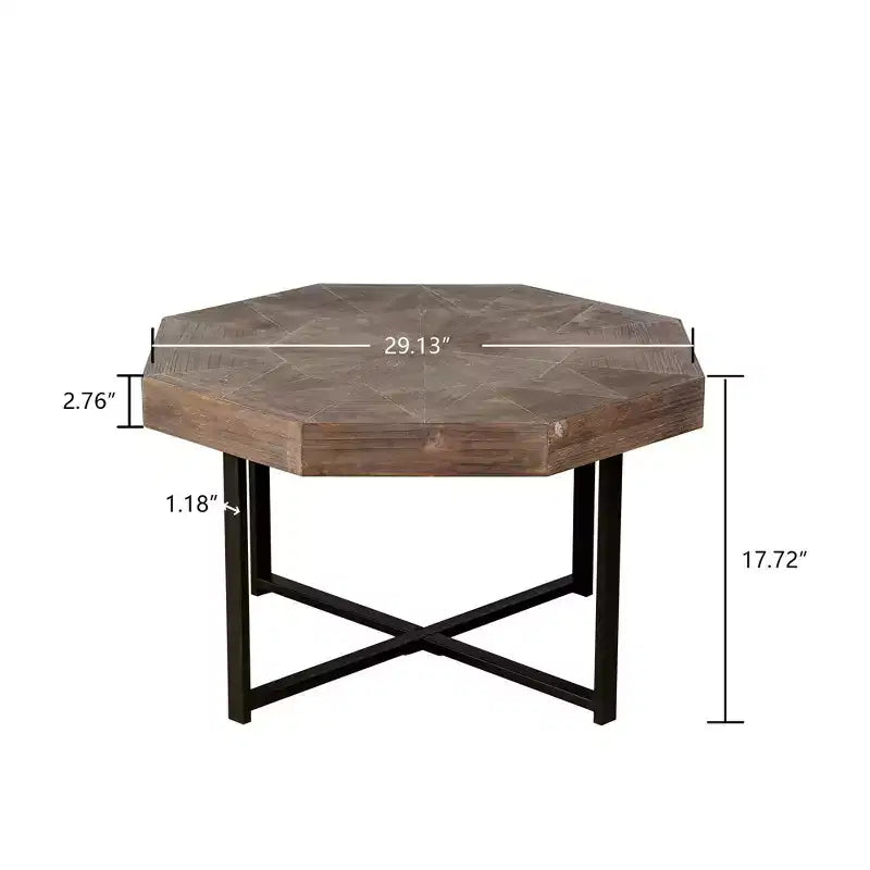 Tavolino da caffè vintage da 29.1 per soggiorno, tavolino centrale ottagonale in legno con base incrociata in acciaio, tavolino da cocktail da 30 Inch