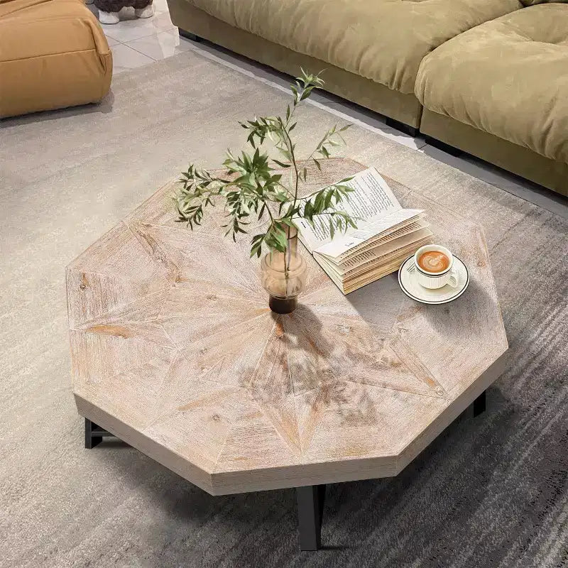 Tavolino da caffè vintage da 29.1 per soggiorno, tavolino centrale ottagonale in legno con base incrociata in acciaio, tavolino da cocktail da 30 Inch