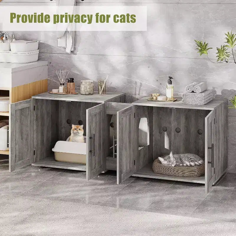 Mobile copri lettiera per gatti da 55 pollici, grande mobile 3-IN-1 con doppio vano, toilette per gatti in legno stile rustico, mobile contenitore per lettiera
