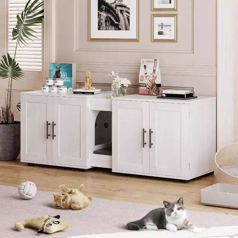 Mobile copri lettiera per gatti da 55 pollici, grande mobile 3-IN-1 con doppio vano, toilette per gatti in legno stile rustico, mobile contenitore per lettiera