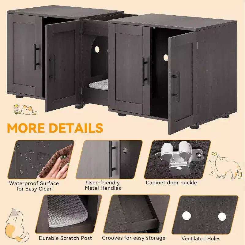 Mobile copri lettiera per gatti da 55 pollici, grande mobile 3-IN-1 con doppio vano, toilette per gatti in legno stile rustico, mobile contenitore per lettiera