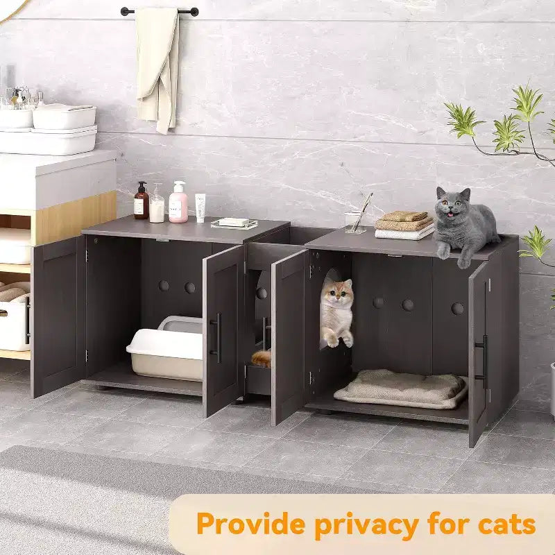 Mobile copri lettiera per gatti da 55 pollici, grande mobile 3-IN-1 con doppio vano, toilette per gatti in legno stile rustico, mobile contenitore per lettiera