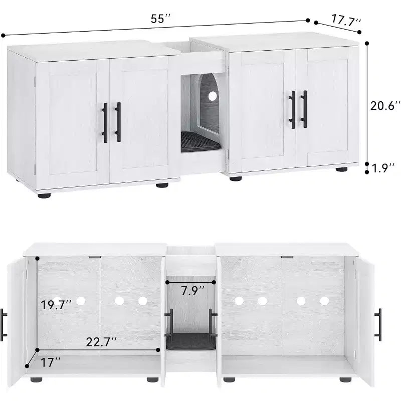 Mobile copri lettiera per gatti da 55 pollici, grande mobile 3-IN-1 con doppio vano, toilette per gatti in legno stile rustico, mobile contenitore per lettiera