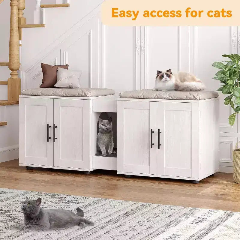 Mobile copri lettiera per gatti da 55 pollici, grande mobile 3-IN-1 con doppio vano, toilette per gatti in legno stile rustico, mobile contenitore per lettiera