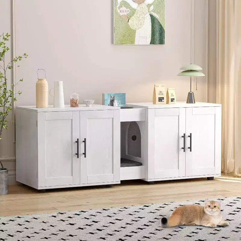 Mobile copri lettiera per gatti da 55 pollici, grande mobile 3-IN-1 con doppio vano, toilette per gatti in legno stile rustico, mobile contenitore per lettiera