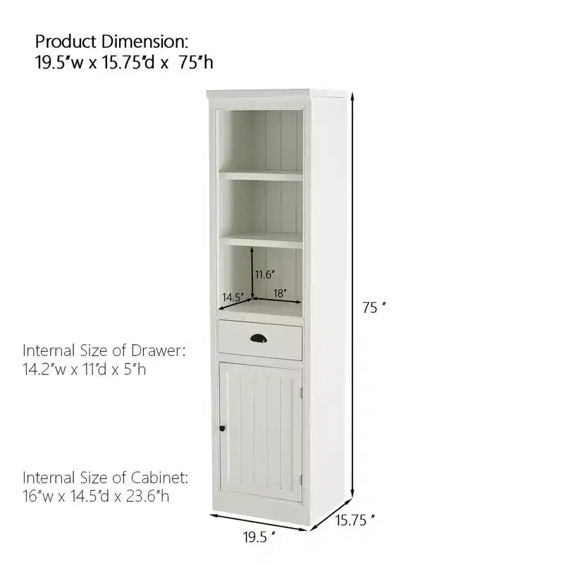 Organizer dispensa in legno di piccole dimensioni per cucina, libreria espositiva indipendente da 75in, libreria stile rustico per ingresso, soggiorno o ufficio domestico, bianca