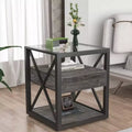1 PC/2 PCS Industrial Nightstand with Tempered Glass Top & Drawer,End Table with X-Frame,Side Table for Living Room,Bedroom,Home Office