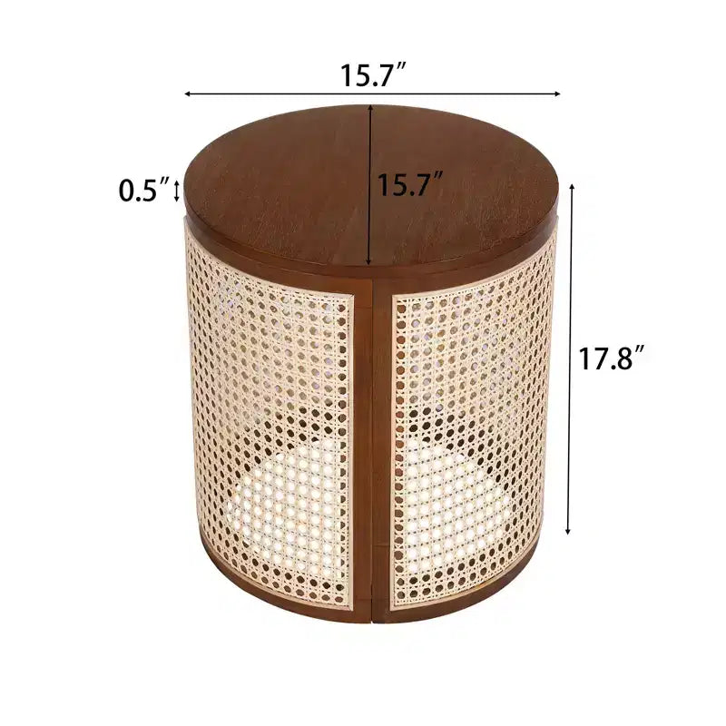 Tavolino rotondo in rattan e legno massello di gomma, tavolino da 15,7