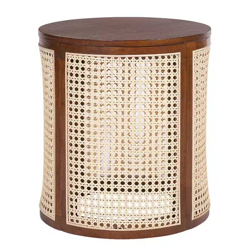 Tavolino rotondo in rattan e legno massello di gomma, tavolino da 15,7