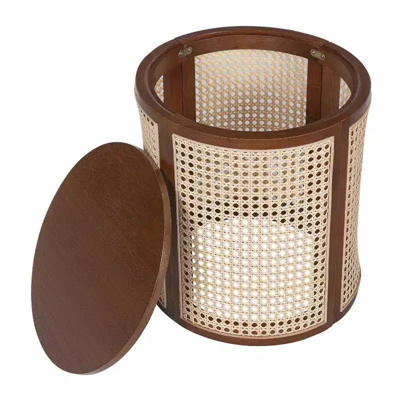 Tavolino rotondo in rattan e legno massello di gomma, tavolino da 15,7