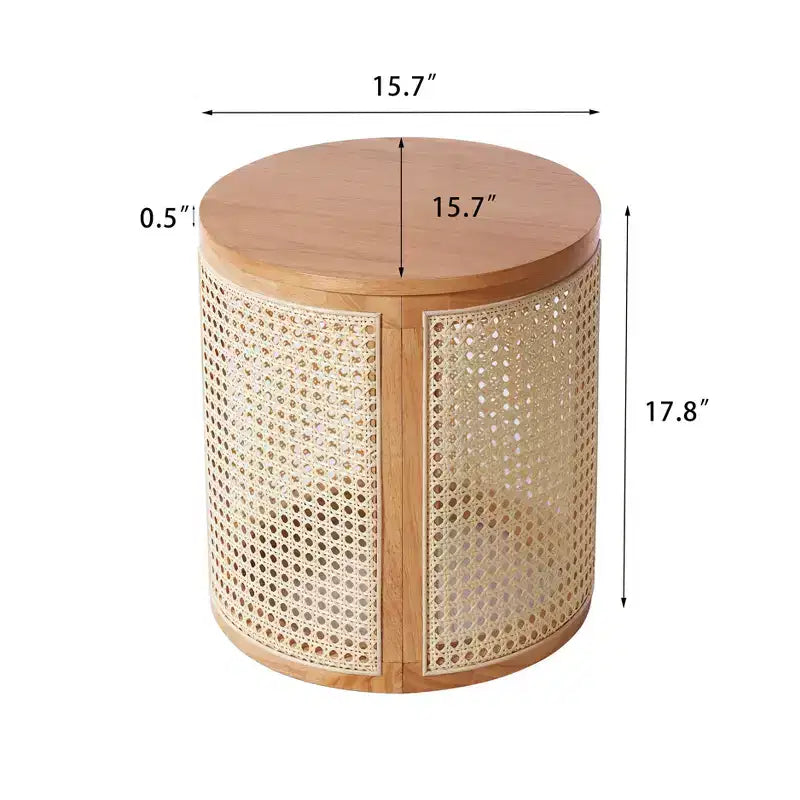 Tavolino rotondo in rattan e legno massello di gomma, tavolino da 15,7