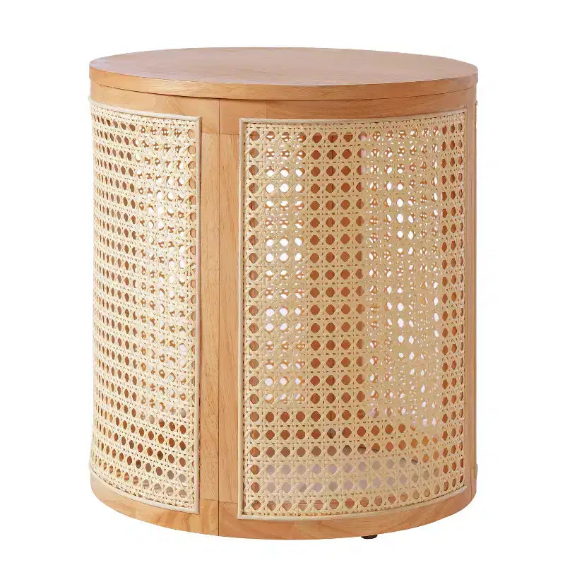 Tavolino rotondo in rattan e legno massello di gomma, tavolino da 15,7