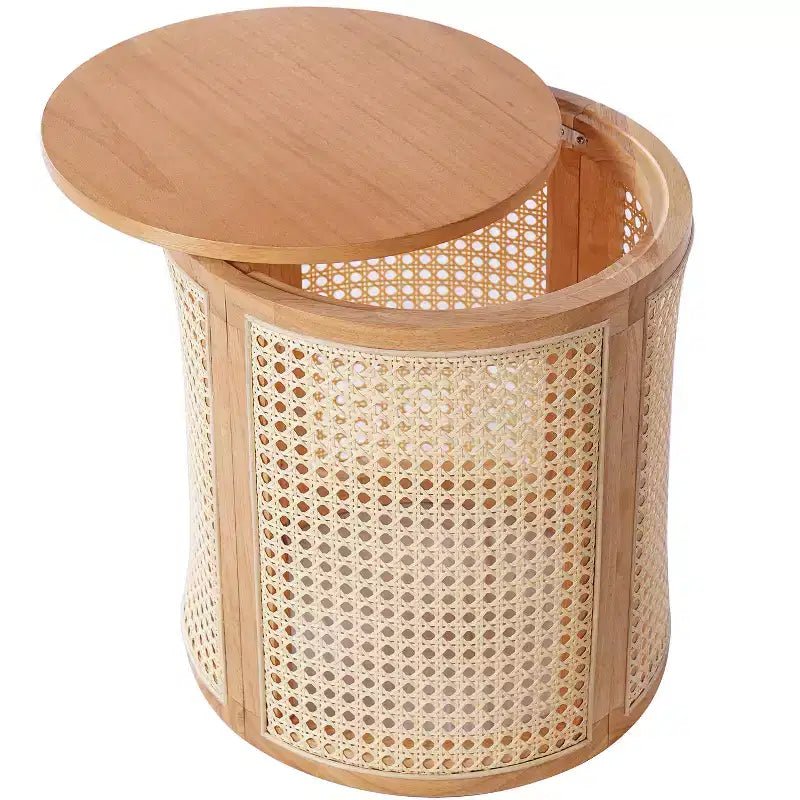 Tavolino rotondo in rattan e legno massello di gomma, tavolino da 15,7