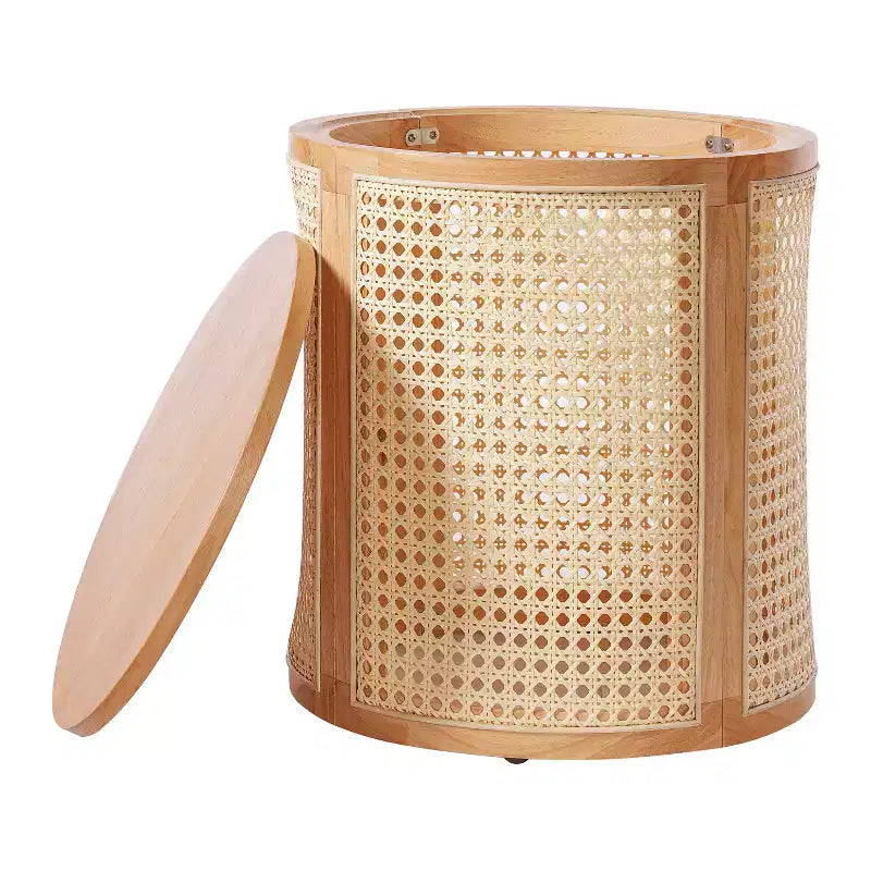 Tavolino rotondo in rattan e legno massello di gomma, tavolino da 15,7
