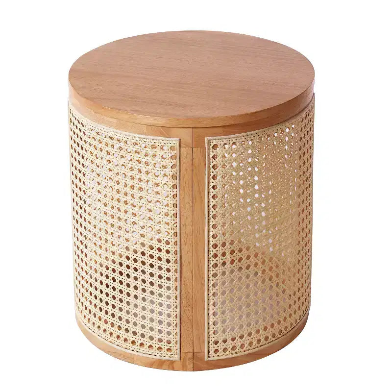 Tavolino rotondo in rattan e legno massello di gomma, tavolino da 15,7