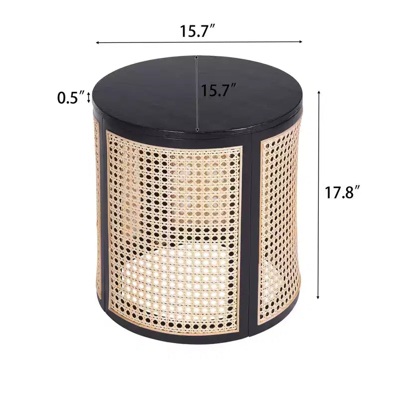 Tavolino rotondo in rattan e legno massello di gomma, tavolino da 15,7