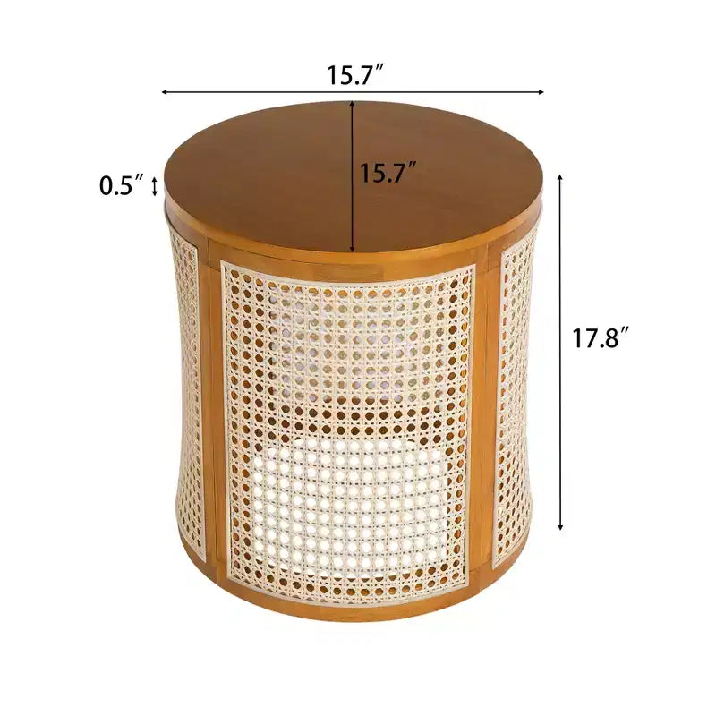 Tavolino rotondo in rattan e legno massello di gomma, tavolino da 15,7